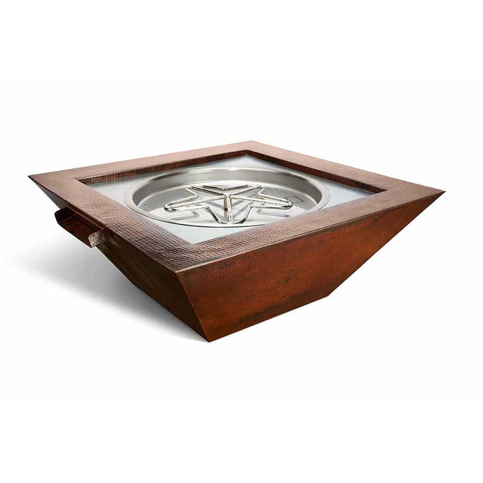 40" Sedona Hammered Square Copper Fire Bowl with Water Feature