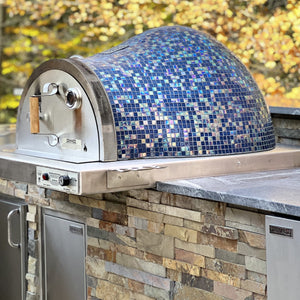 Hybrid Gas/Wood Villa Style Pizza Oven with Electronic Ignition, Pool Blue Mosaic Tiles For LP Application Only