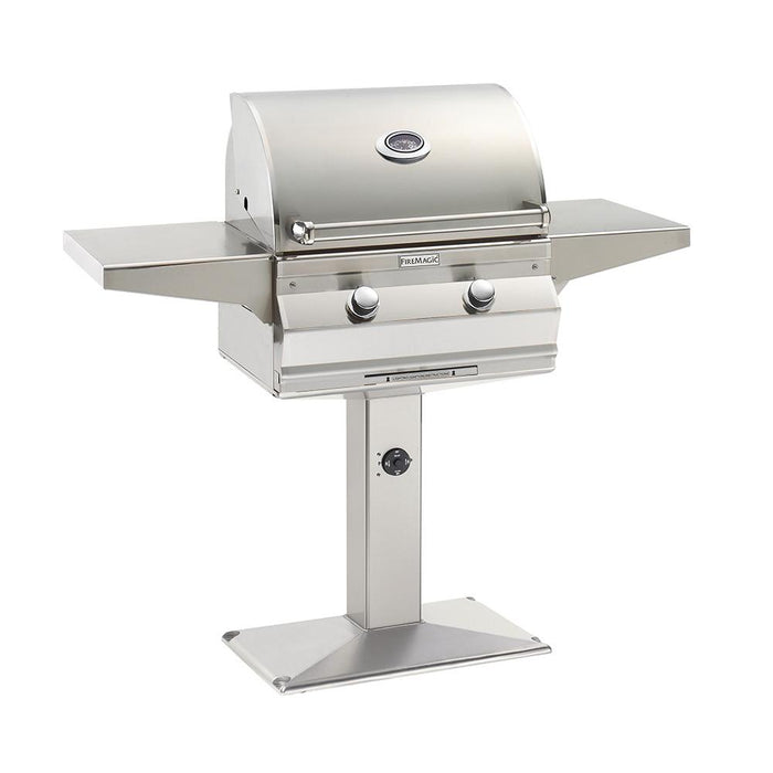 FireMagic C430S Patio Post Mount Grill with Analog Thermometer and 1-Hour Timer on Post